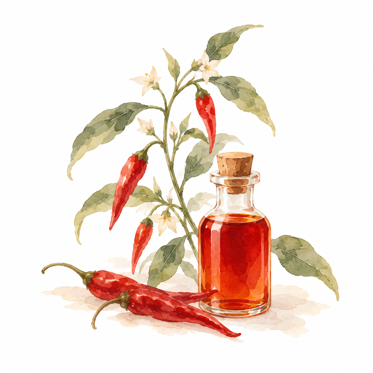 Chilli Oleoresin botanical watercolor illustration