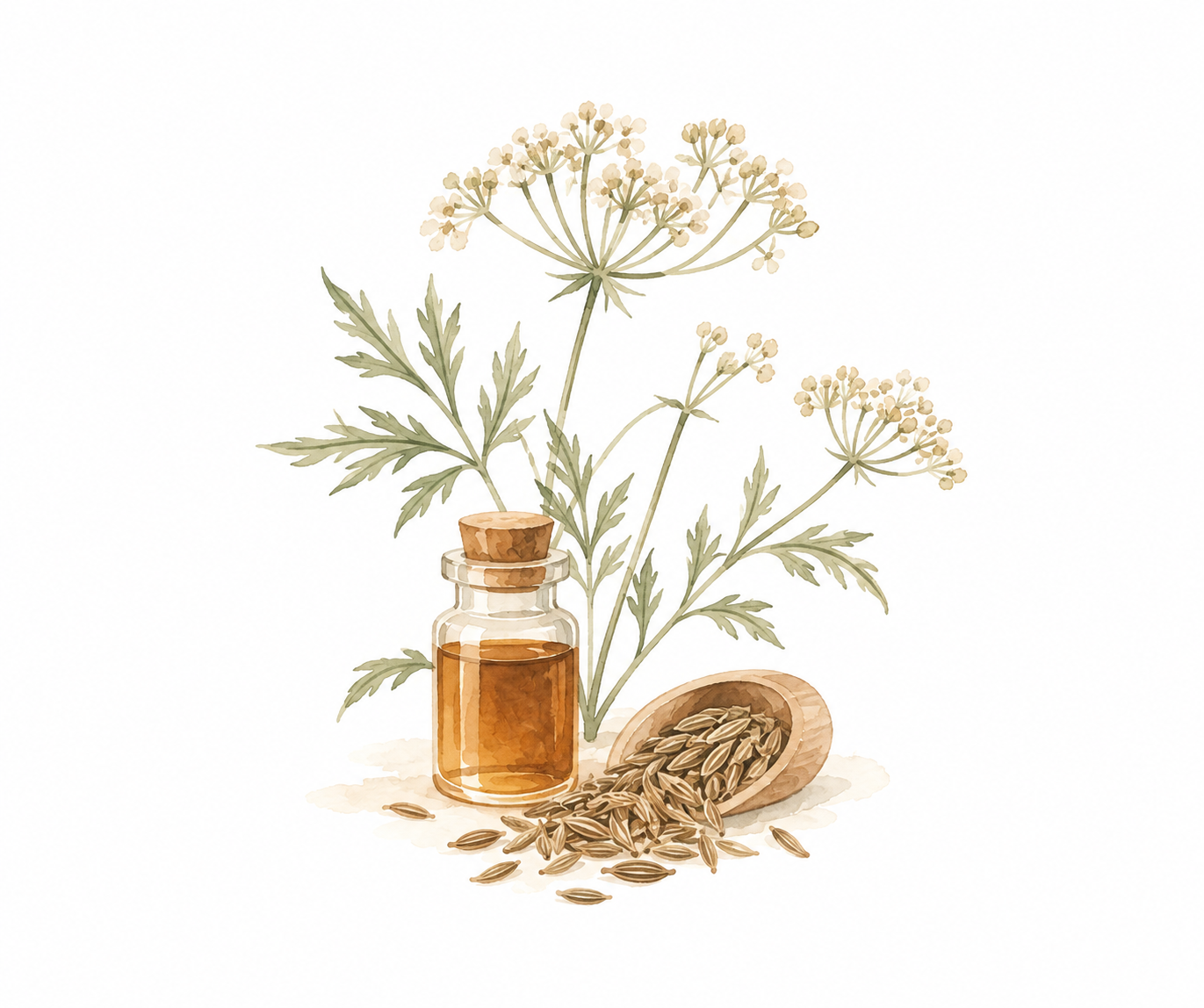 Cumin Oleoresin botanical watercolor illustration