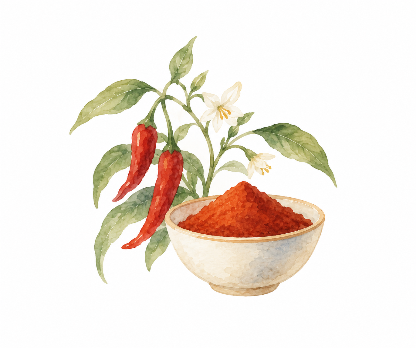Ground Chilli botanical watercolor illustration