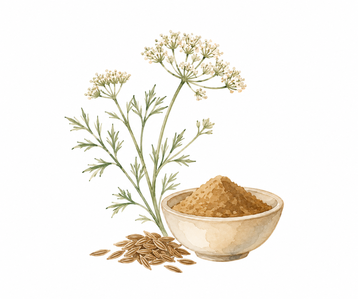 Ground Cumin botanical watercolor illustration