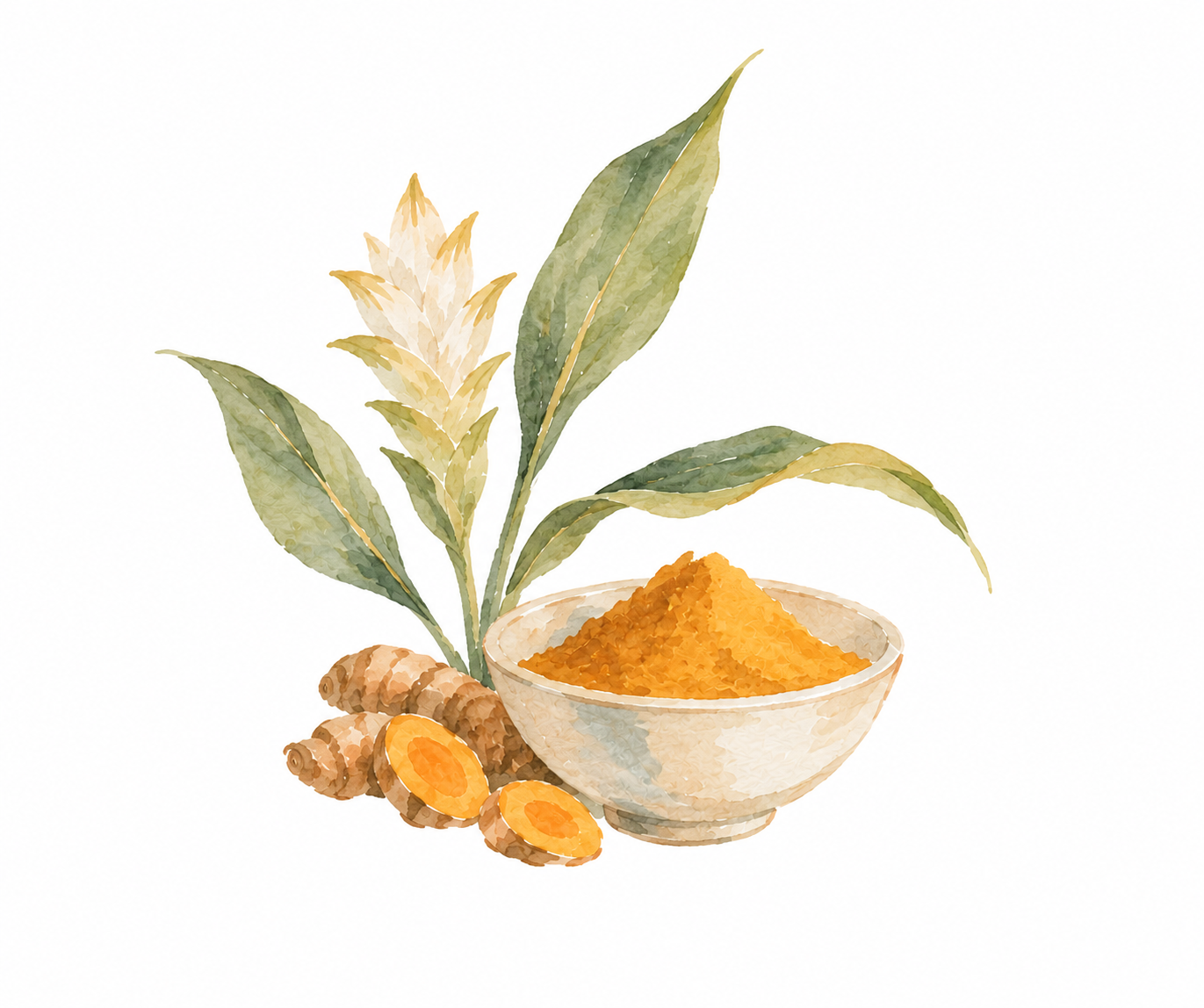 Ground Turmeric botanical watercolor illustration