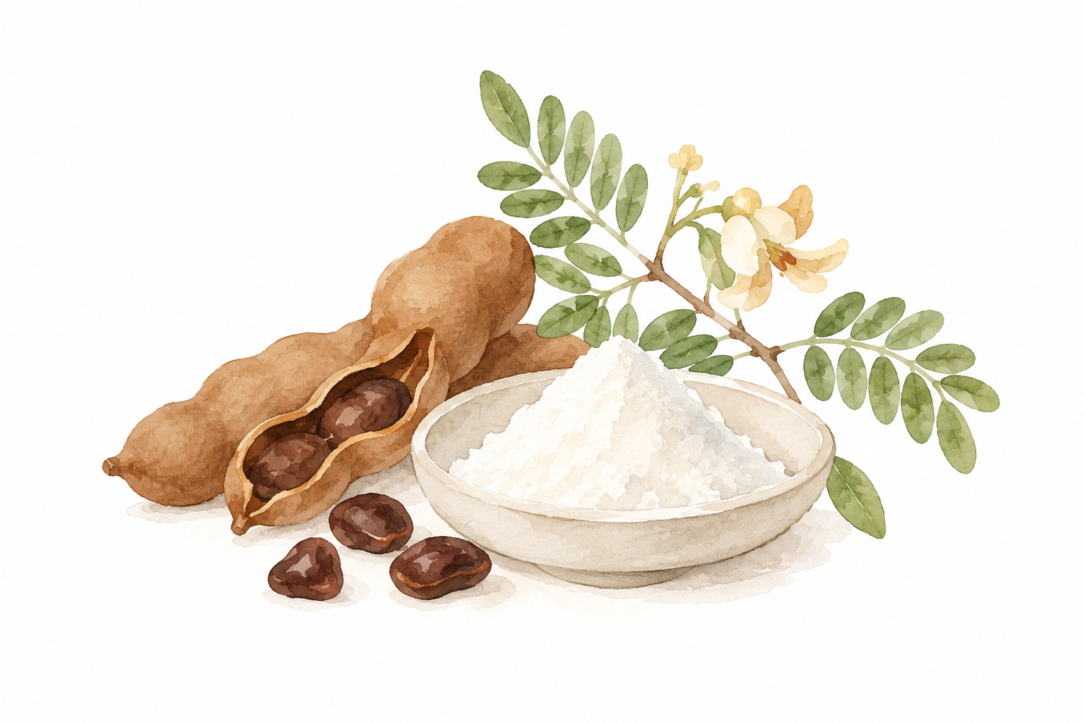 Tamarind Kernel Powder botanical watercolor illustration