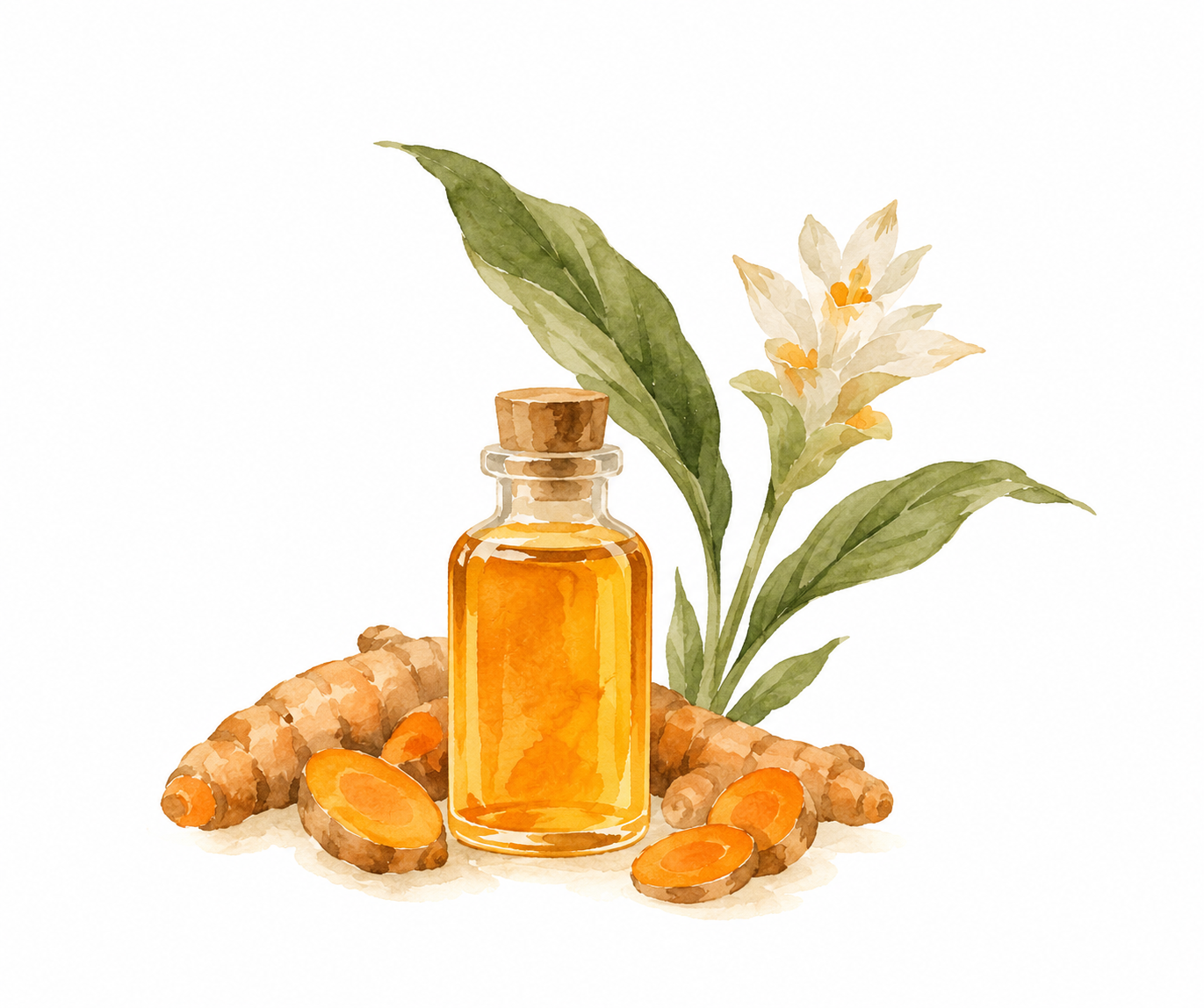 Turmeric Oleoresin botanical watercolor illustration